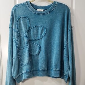 NWT Easel Teal Blue 3D Embellished Sweatshirt - S/M/L
